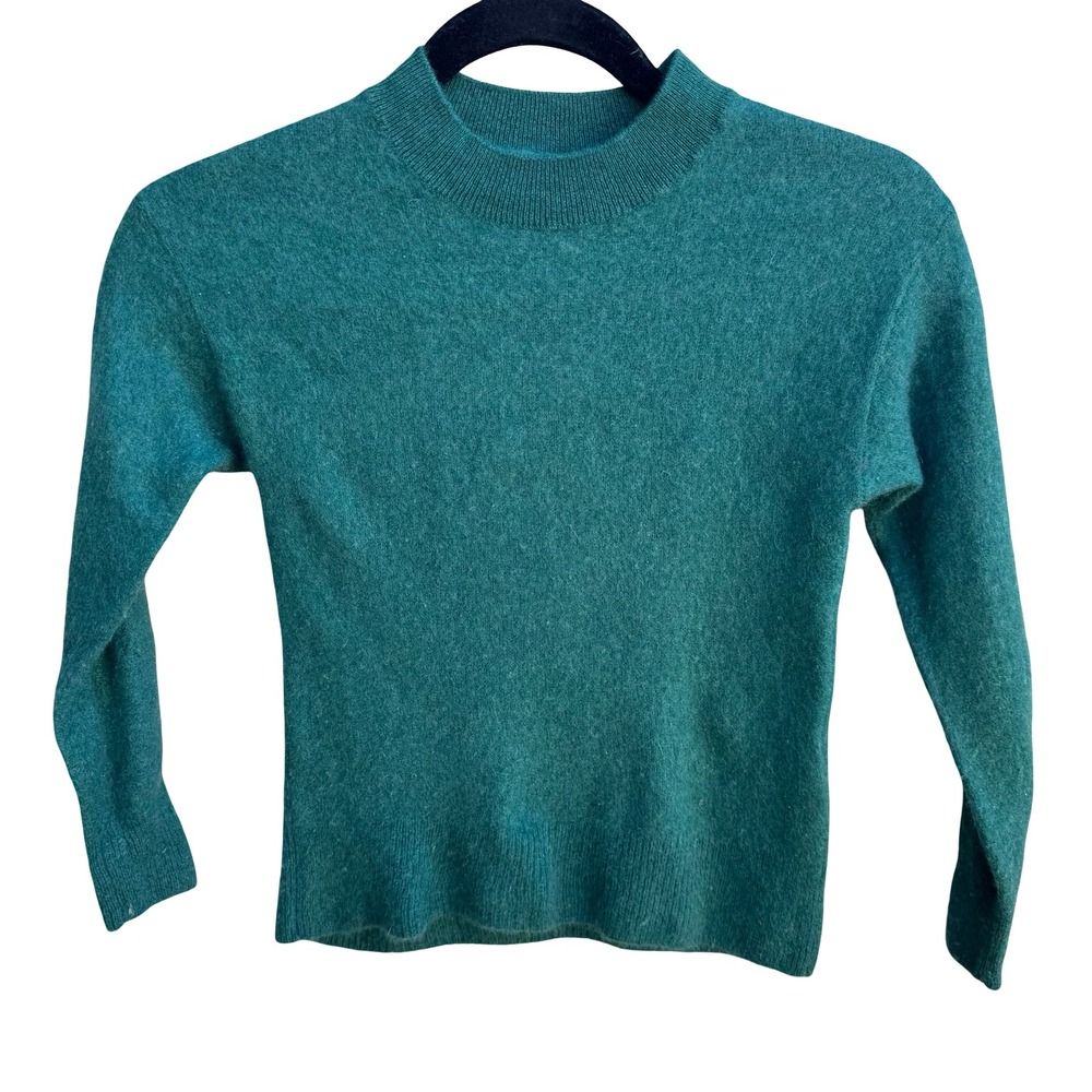 Naadam 100% Cashmere Minimalist Quiet Luxury Cozy Mock Neck Sweater Green XS